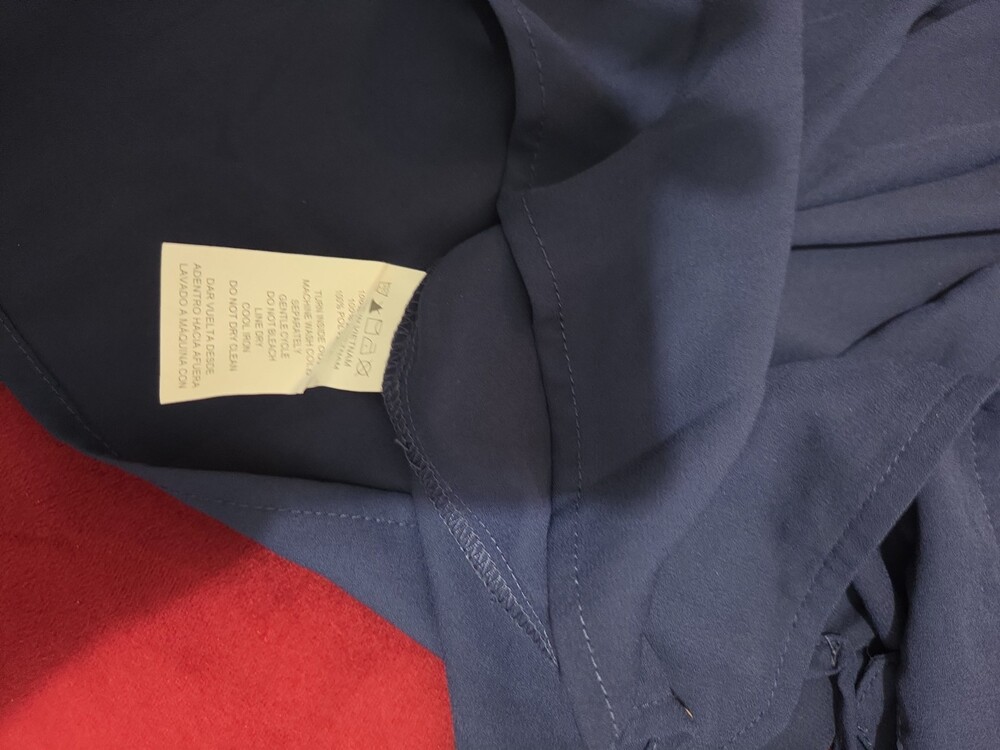 Michael Kors Blouse XL Navy Blue Zip Front Roll Tab Sleeve Shirt Gently Used - Picture 4 of 16